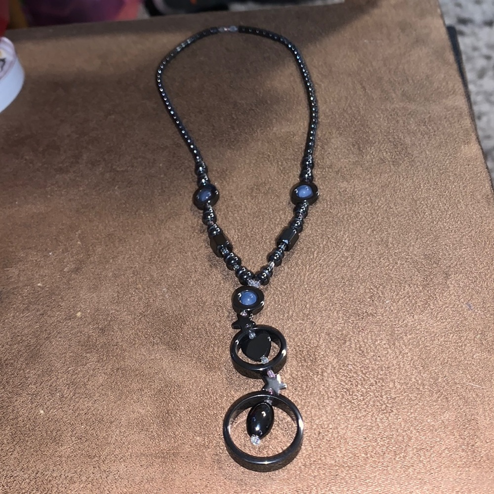 Beautiful Hermatite and Blue Stone Necklace - Picture 1 of 4